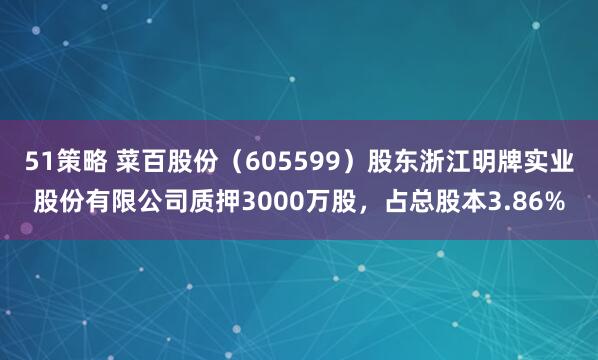 51策略 菜百股份(605599)股东浙江明牌实业股份有限公司质押3000万股,占总股本3.86%
